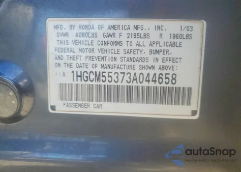 2003 Honda Accord Lx из США, поврежденный, VIN 1HGCM55373A044658